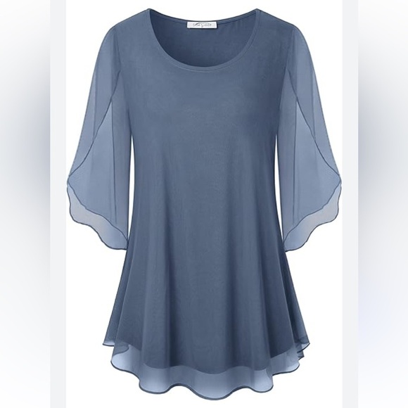 SeSe Code Women's Blue Scoop Neck Short Flutter Sleeve Tunic Top Size L Spring - Picture 1 of 8